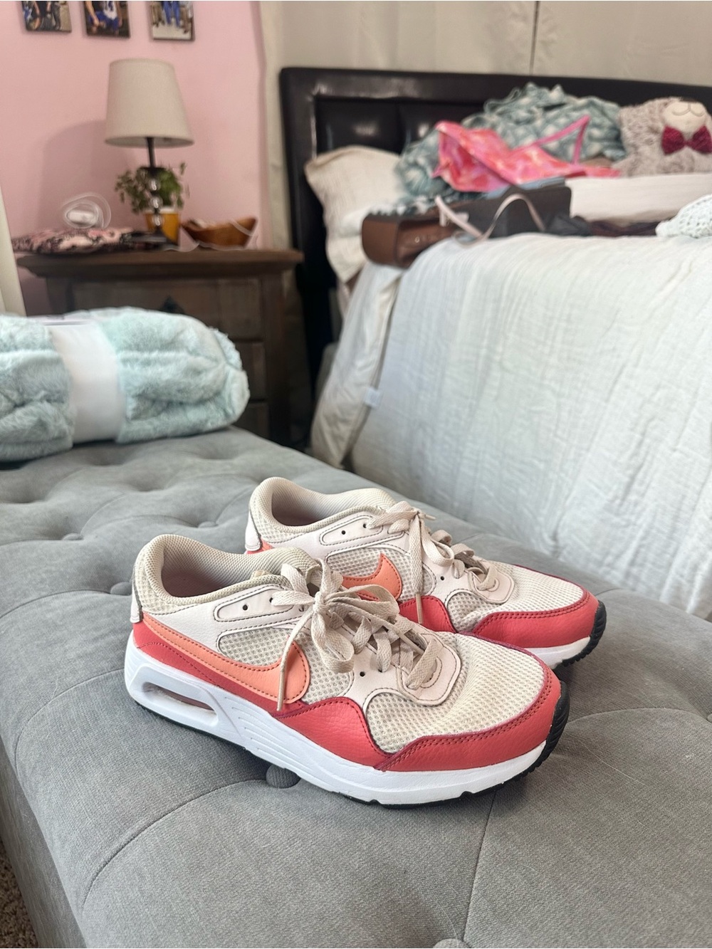 Nike Women's Beige and Coral Low-Top Sneakers